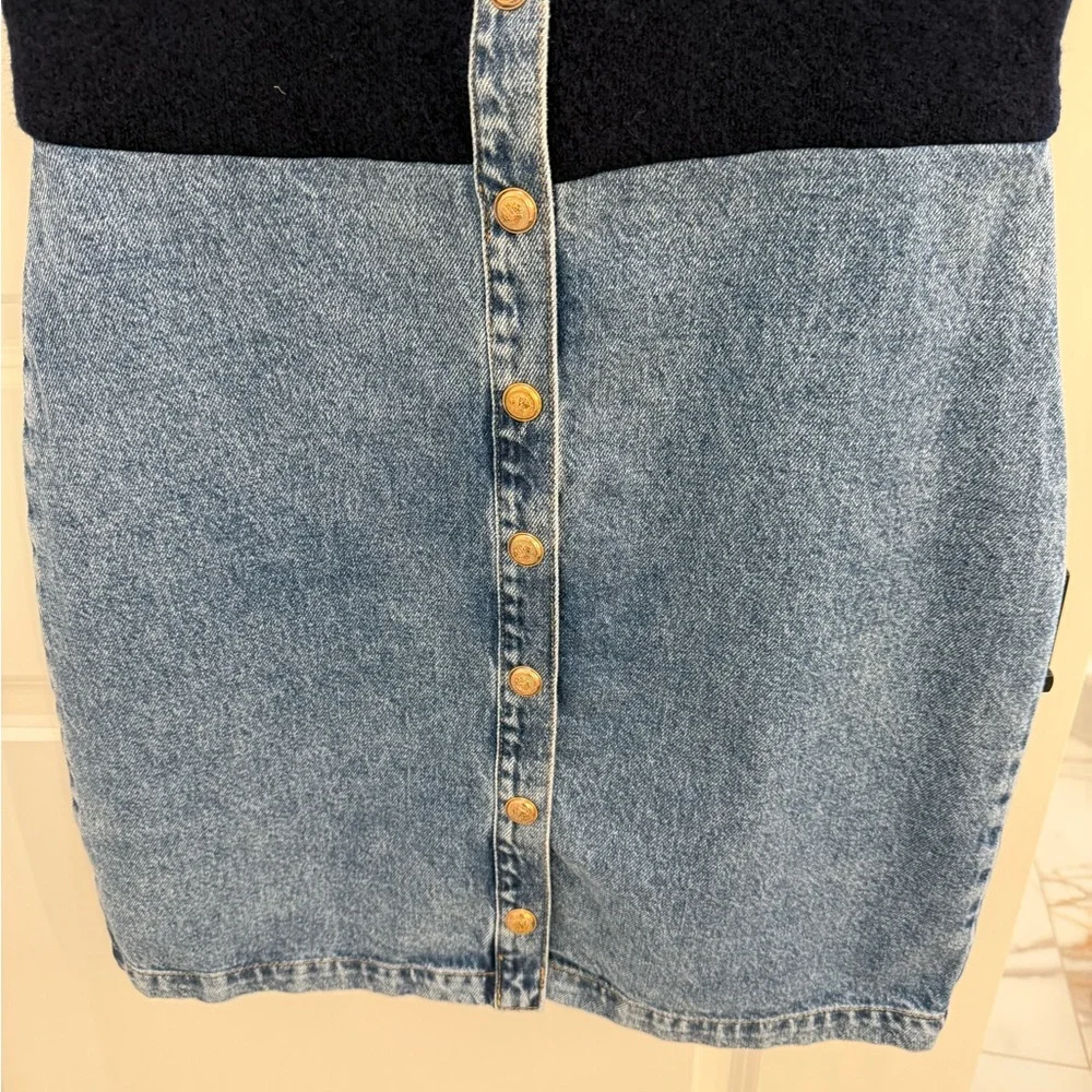 Anthropologie Black and Blue Button-Front Midi Skirt